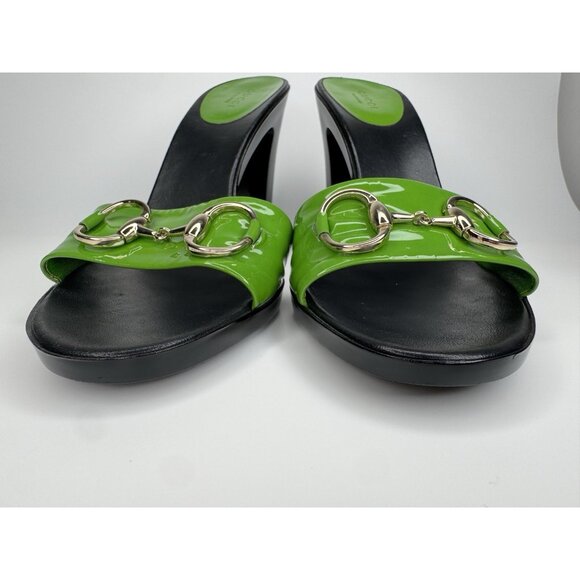 Gucci Horsebit Size 9,5/40 Green Patent Leather Heel Sandal - Picture 10 of 16
